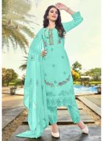 Georgette Sky Blue Eid Wear Embroidery Work Pakistani Suit